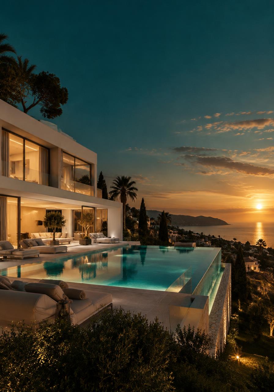 Luxury Marbella villa with infinity pool at dusk